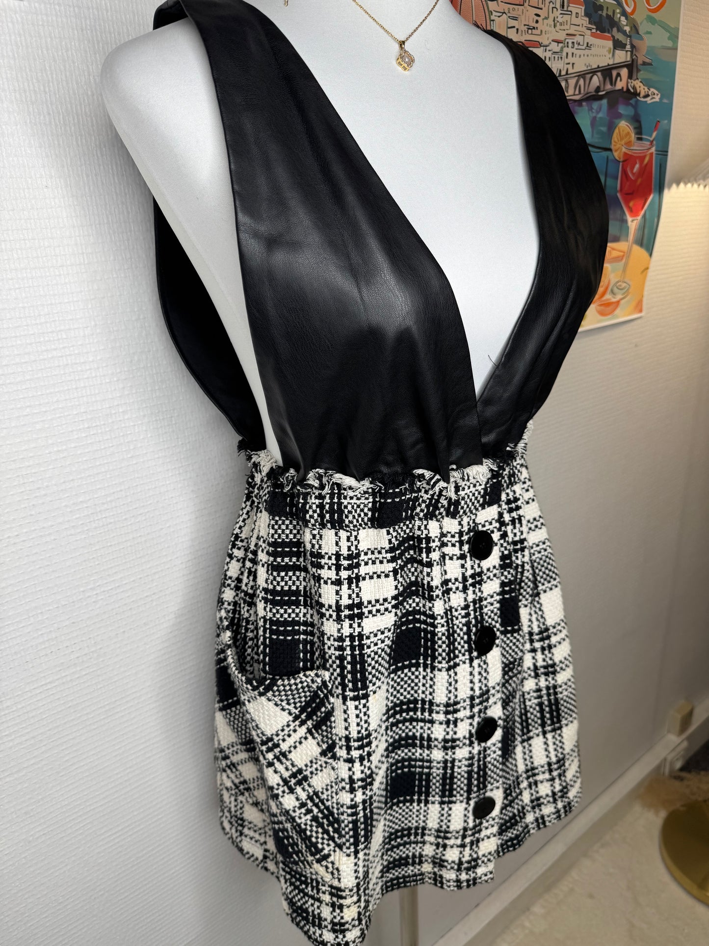 Robe Zara taille 38 tweed similicuir
